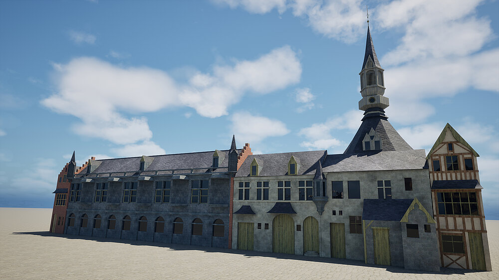 Vue de la halle échevinale, 12 juin 1448 - Projet INSULA (travail en cours)