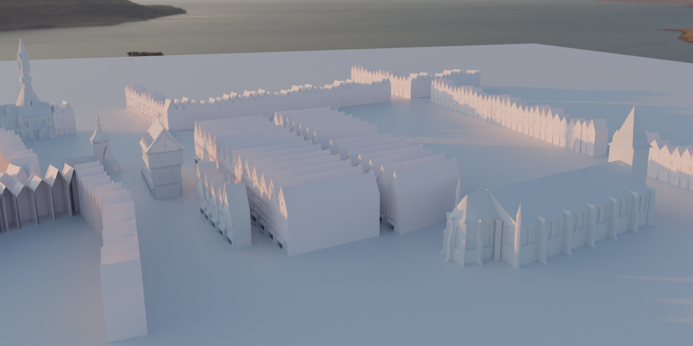 Vue de la place du marché sans texture - Projet INSULA (travail en cours)